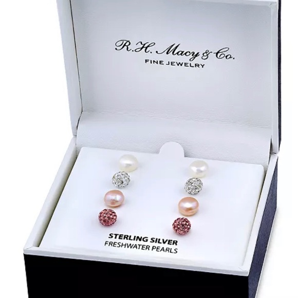 4-Pc. Set White & Dyed Pink Cultured Freshwater Pearl & Crystal Fireball - Picture 3 of 5